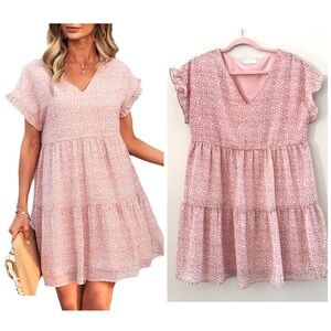 C+D+M Blush Pink Leopard Cheetah Print Dress